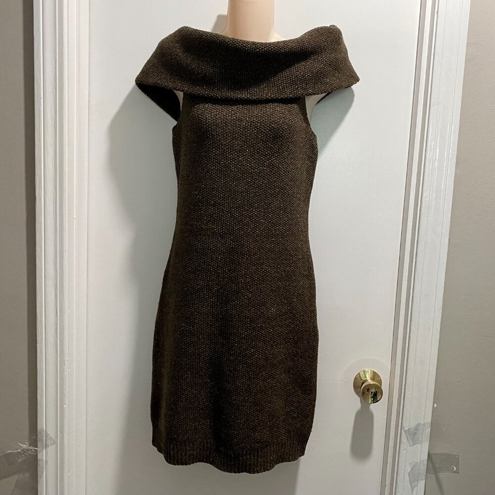 Rugby Ralph Lauren Wool Chunky High Neck Off Shoulder Midi Sweater Dress M/L